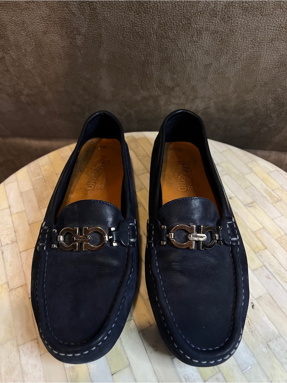 Ferragamo Women’s Navy Leather Loafers with Metal Bit - Picture 2 of 7